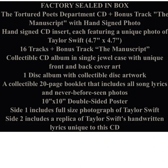 Taylor Swift Hand signed Autographed CD Tortured Poets Department NWT Sealed​​ - Picture 2 of 2